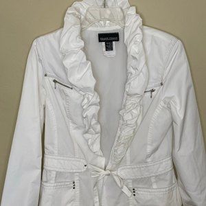 Frank Lyman White Ruffle Collar Jacket Size 10